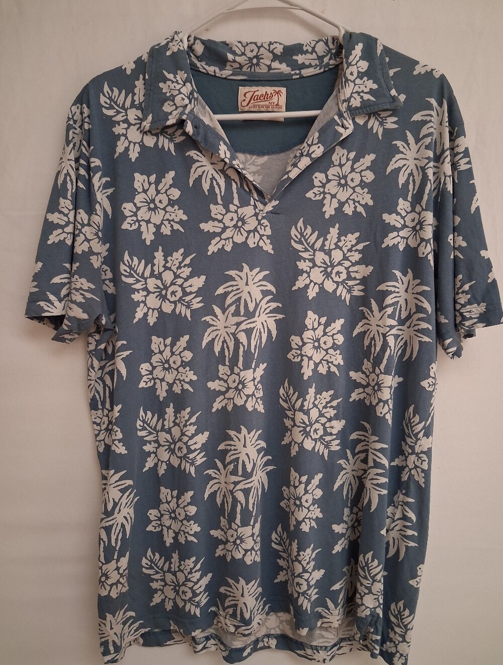 Jachs NY Blue & White Tropical Print Polo Shirt - Size M
